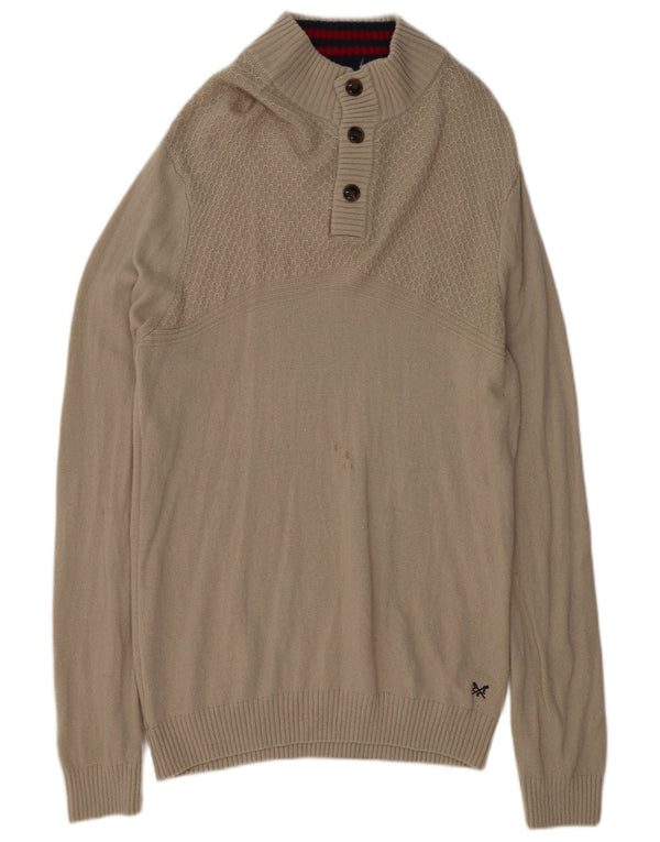 Crew Clothing Pulover pentru bărbați cu gât cu nasturi XL Lână de miel gri