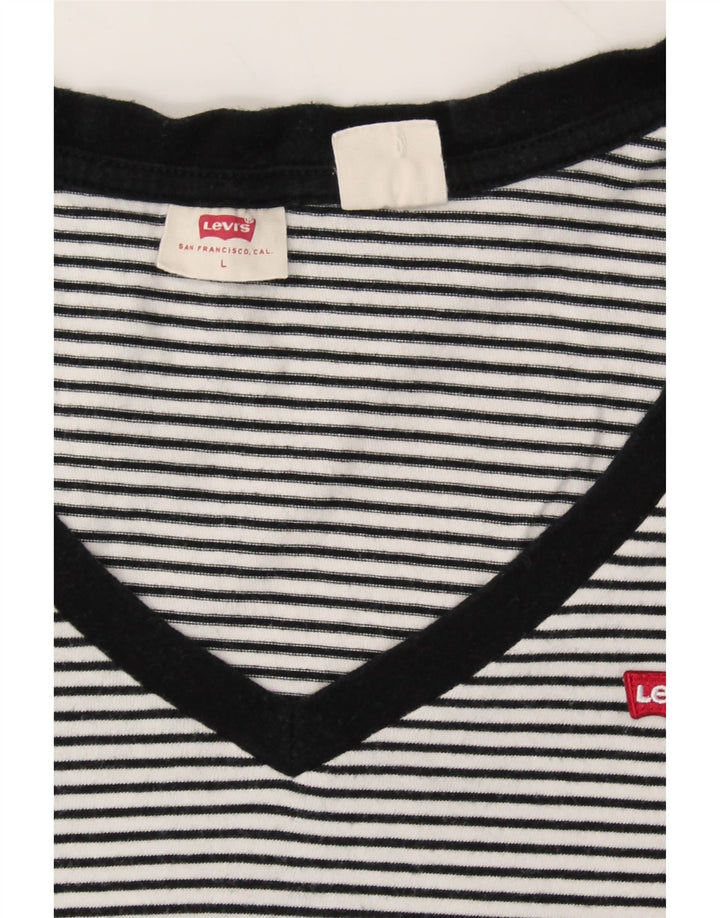 LEVI'S Womens T-Shirt Top UK 16 Large White Striped Vintage Levi's and Second-Hand Levi's from Messina Hembry 