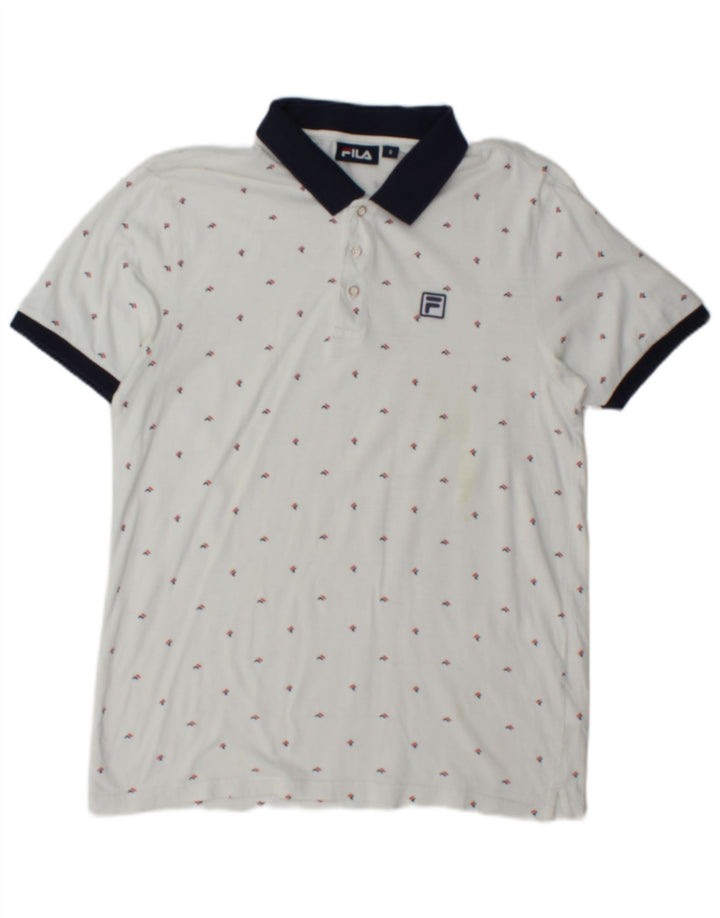 Tricou polo cu grafică Fila pentru bărbați, bumbac alb mic