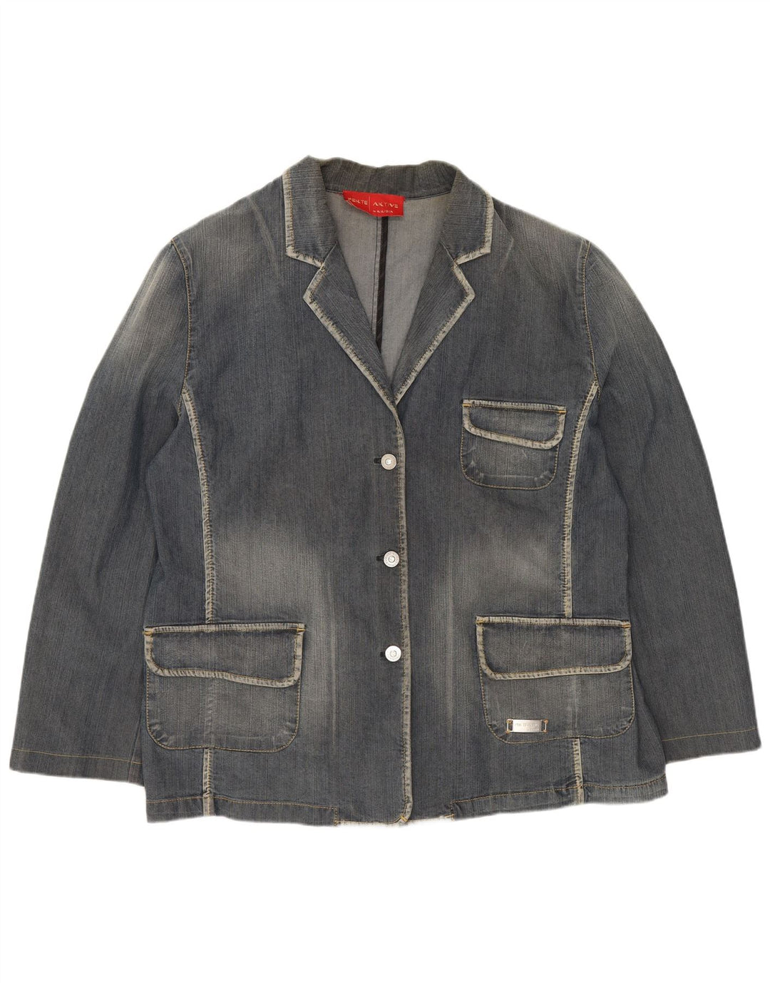 PERTE BY KRIZIA Jachetă pentru femei din denim cu 3 nasturi, UK 14, mare, albastru