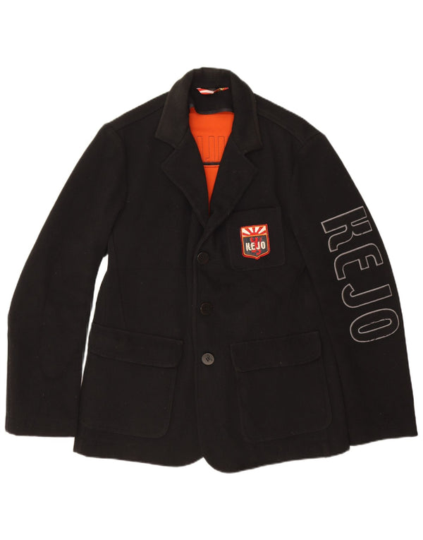 Jachetă pentru bărbați Kejo, cu grafică, cu 3 nasturi, UK 38, lână neagră medie