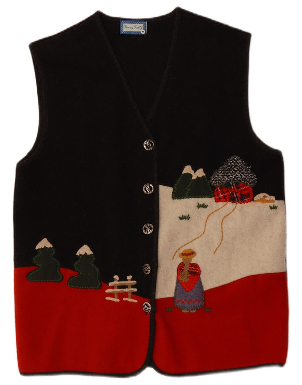 Fancy Fully Womens Graphic Gilet UK 14 Medium Gri Colorblock Lână