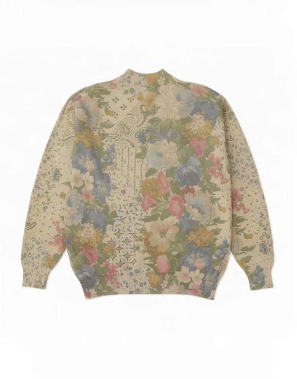 Pulover vintage cu gât țestoasă pentru femei UK 16 mare, verde, floral