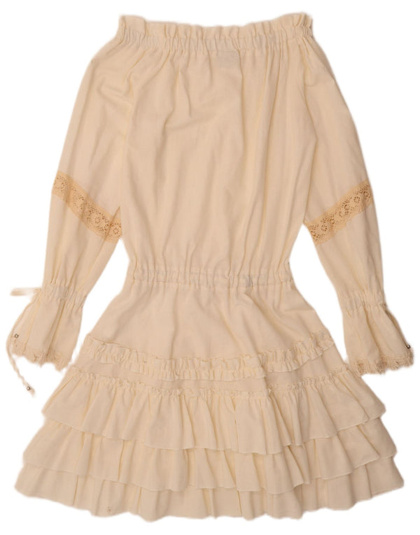 Rochie VINTAGE pentru femei cu mâneci lungi, fără umeri UK 12, in alb mediu mediu