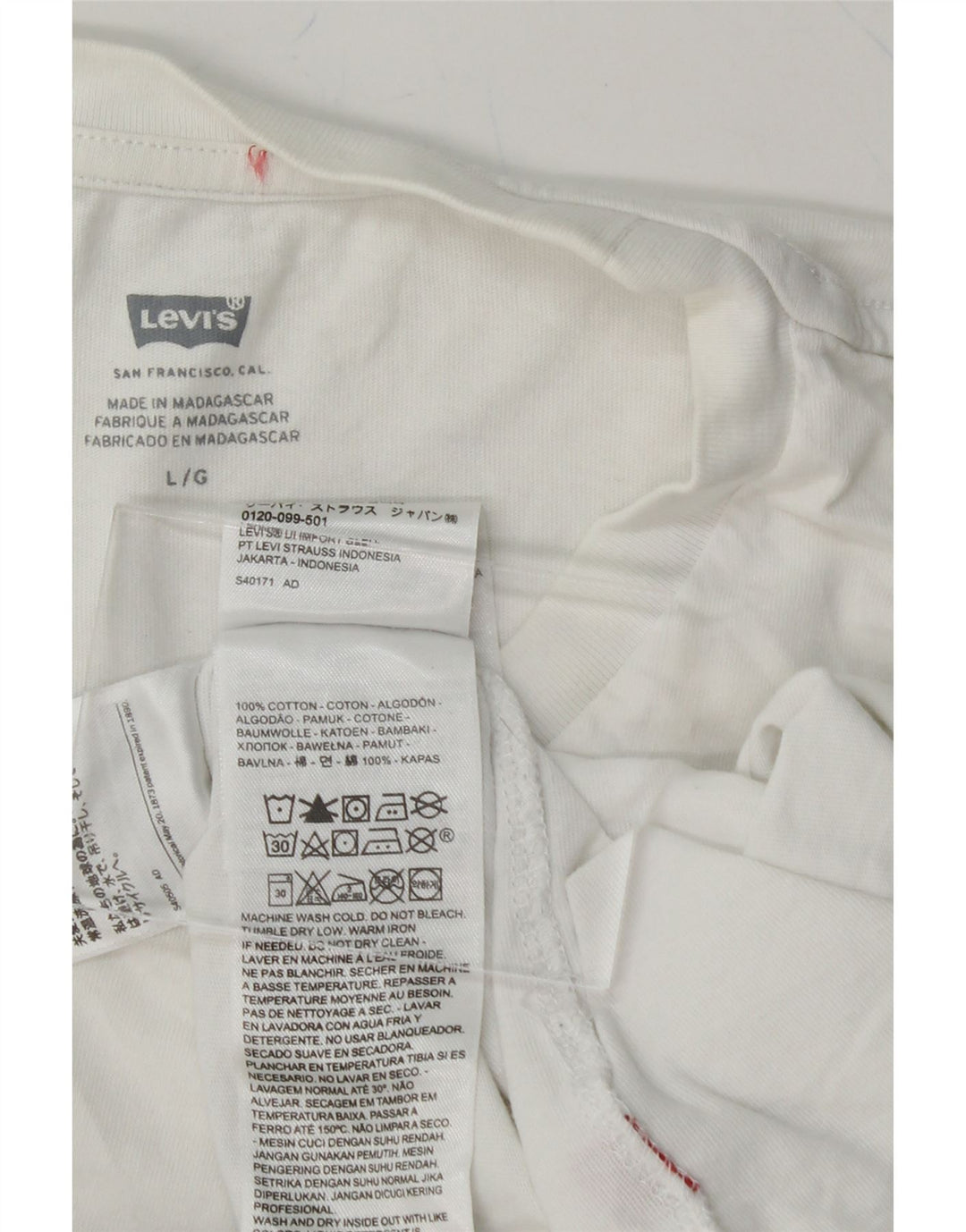 LEVI'S Mens Graphic T-Shirt Top Large White Cotton Vintage Levi's and Second-Hand Levi's from Messina Hembry 