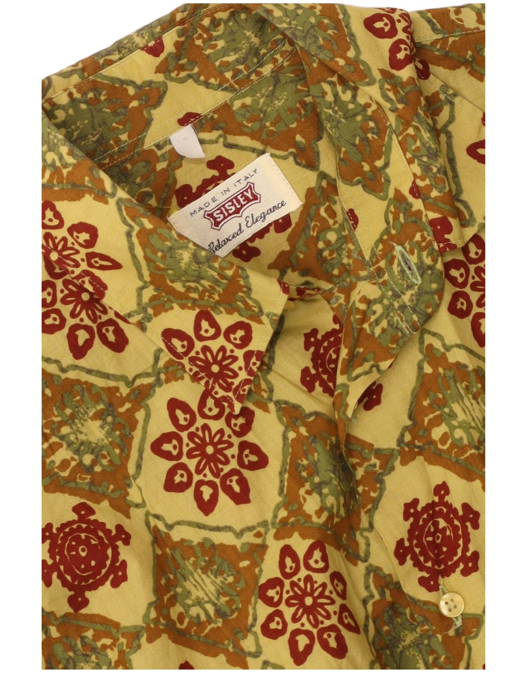 Cămașă cu mânecă scurtă pentru bărbați Sisley, galben mediu geometric