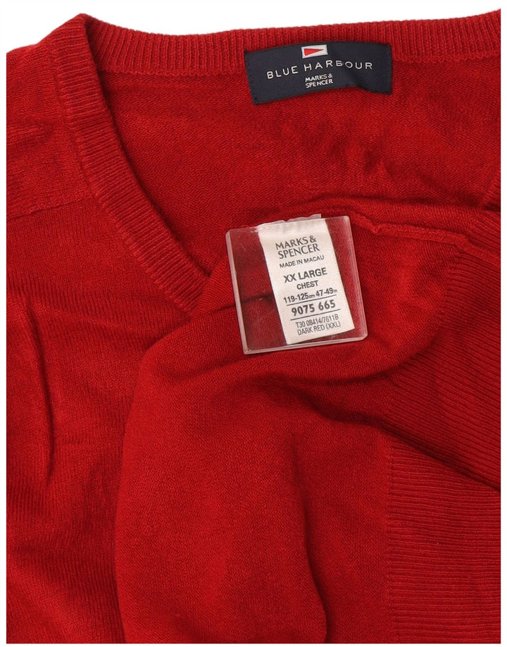 Pulover pentru bărbați Marks & Spencer, cu decolteu în V, 2XL, roșu acrilic