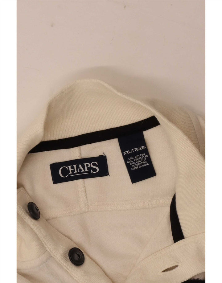 Pulover pentru bărbați Chaps, cu gât cu nasturi, 2XL, bumbac color bloc alb