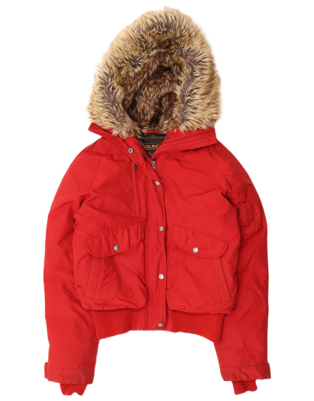 Jachetă căptușită cu glugă Woolrich pentru femei UK 14 Medium Red Nylon