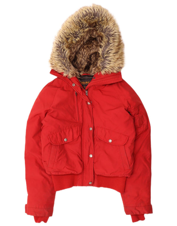 Woolrich Womens Hooded Padded Jacket UK 14 Medium Red Nylon