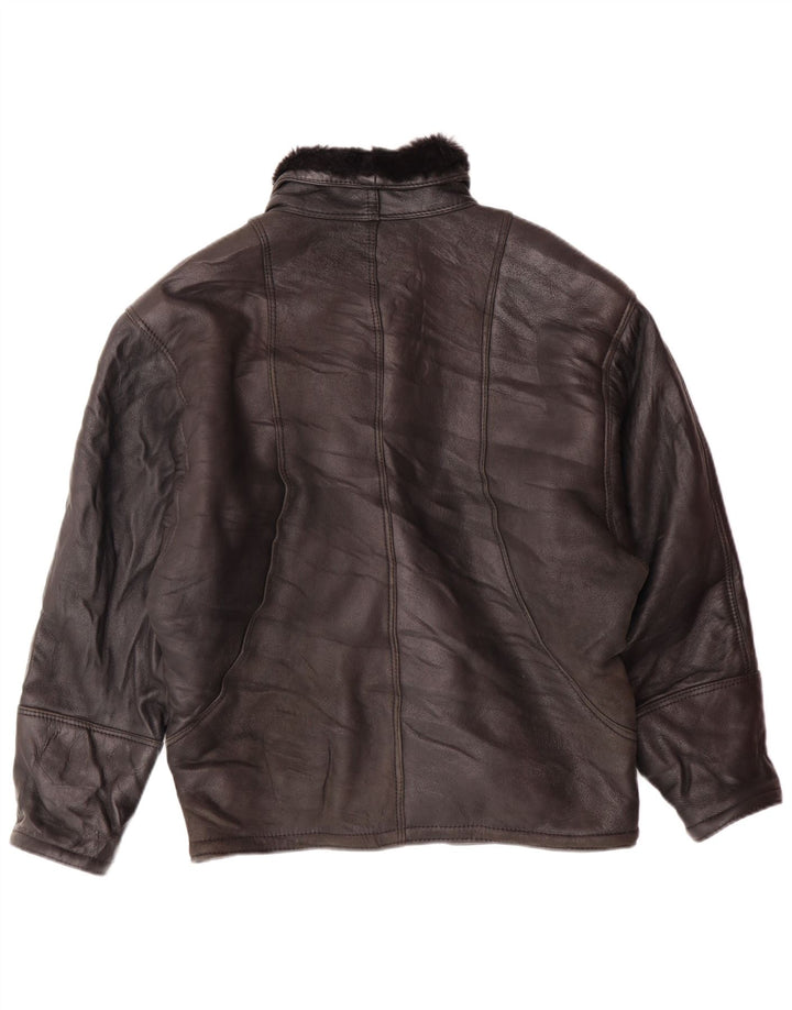 Jachetă pentru femei VINTAGE cu piept dublu EU 42 mare din shearling negru