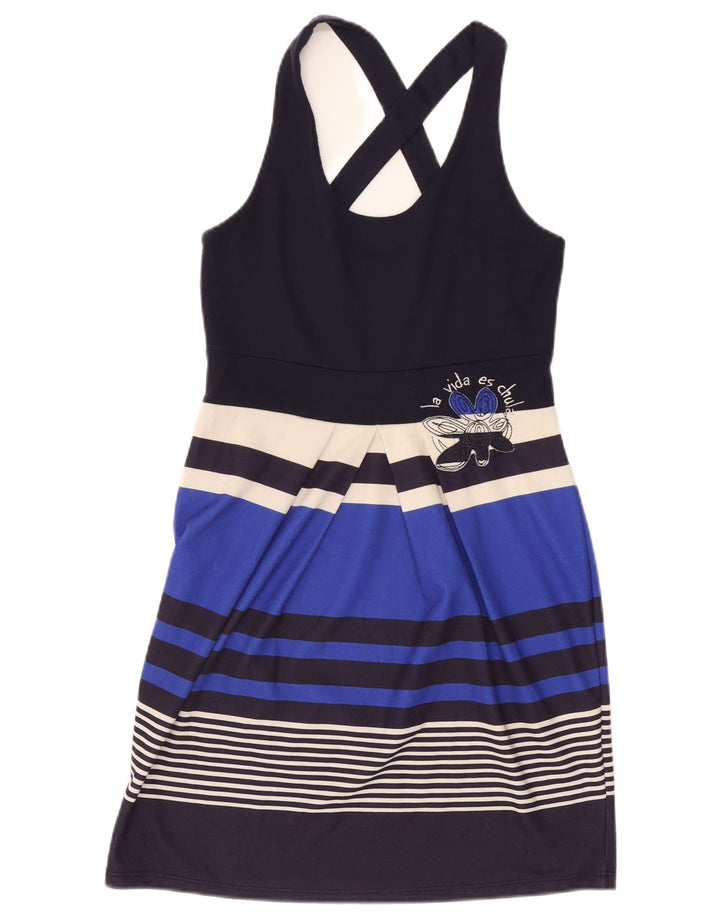 Desigual Womens Graphic Sundress UK 12 Medium Bleumarin Poliester cu dungi