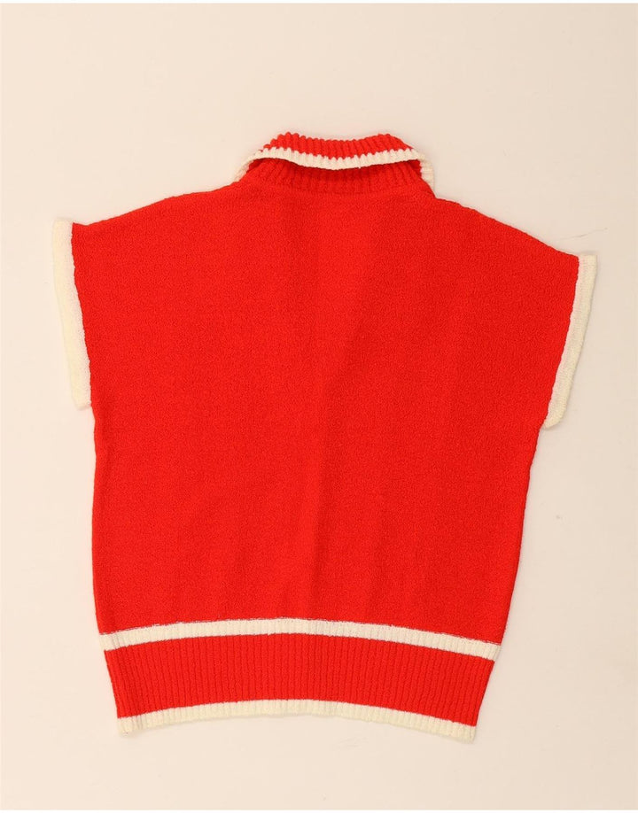 VINTAGE Pulover cardigan fără mâneci pentru femei UK 14 Medium Red Dunge