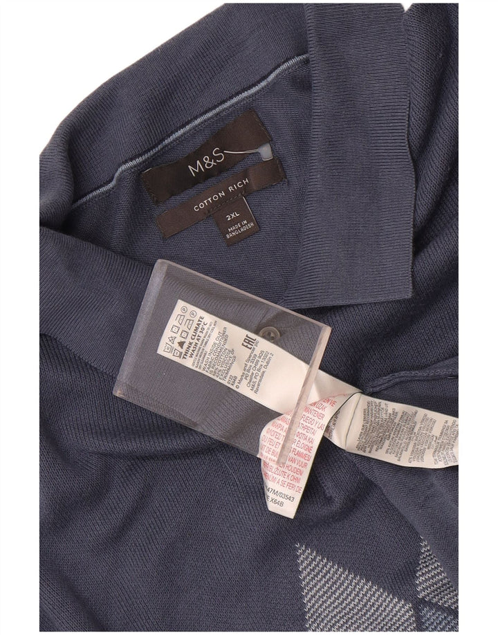 Pulover pentru bărbați Marks & Spencer, cu gât polo, 2XL, albastru Argyle/Diamond
