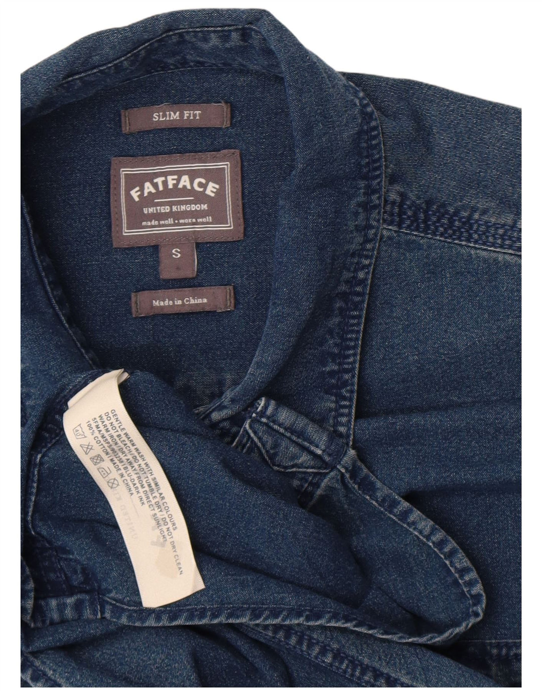 Cămașă Fat Face Bărbați Slim Fit Denim Bumbac Mic Albastru