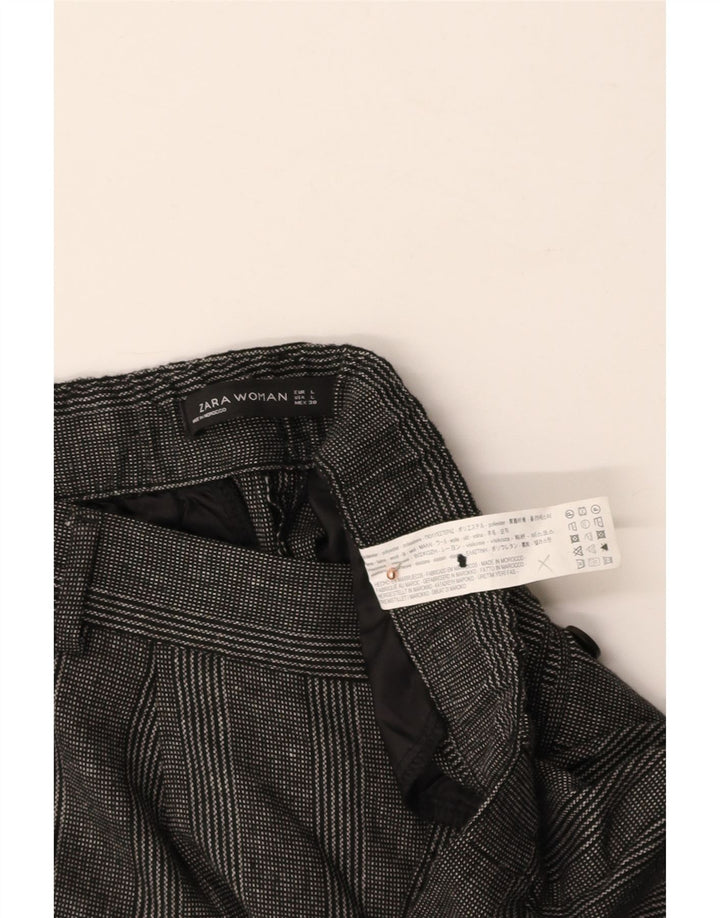 ZARA Womens Pegged Cropped Trousers Large W30 L24 Black Striped Polyester