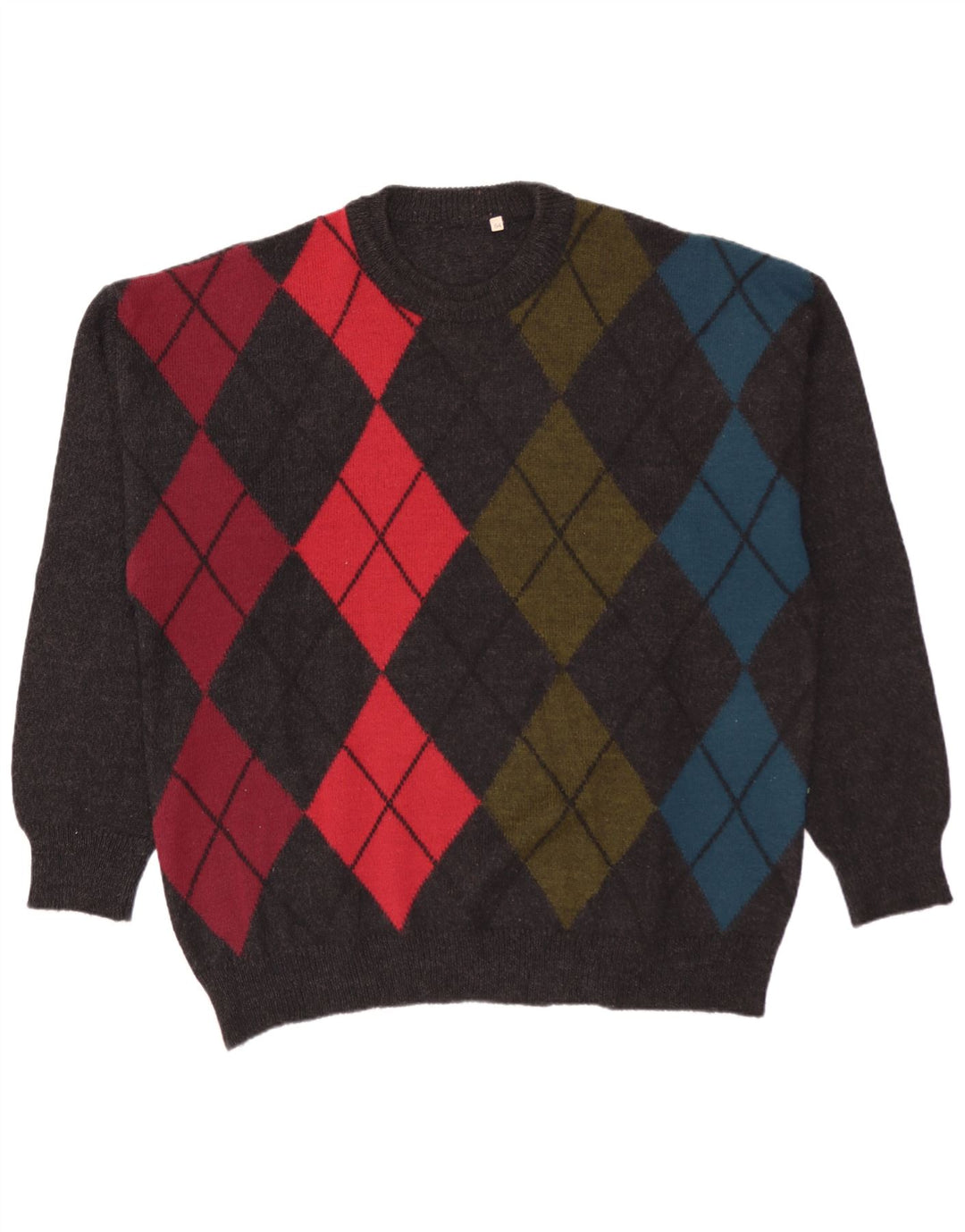 Pulover vintage pentru bărbați cu gât roșu IT 54 XL gri Argyle/Diamond