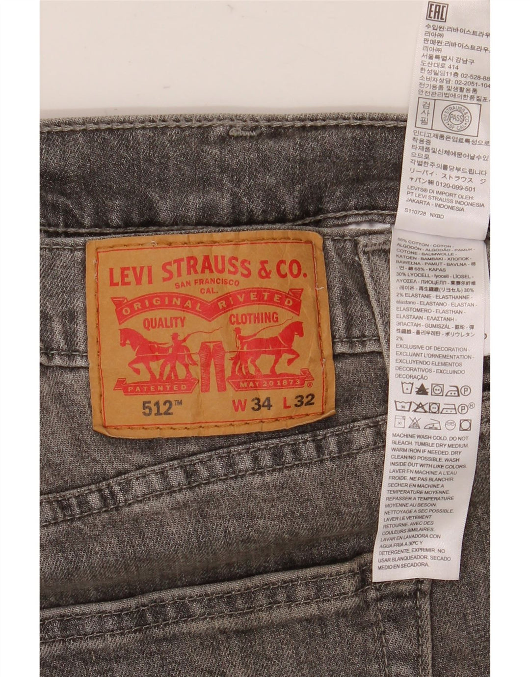 Levi's 512 Slim Tapered Jeans W34 L32 bumbac gri
