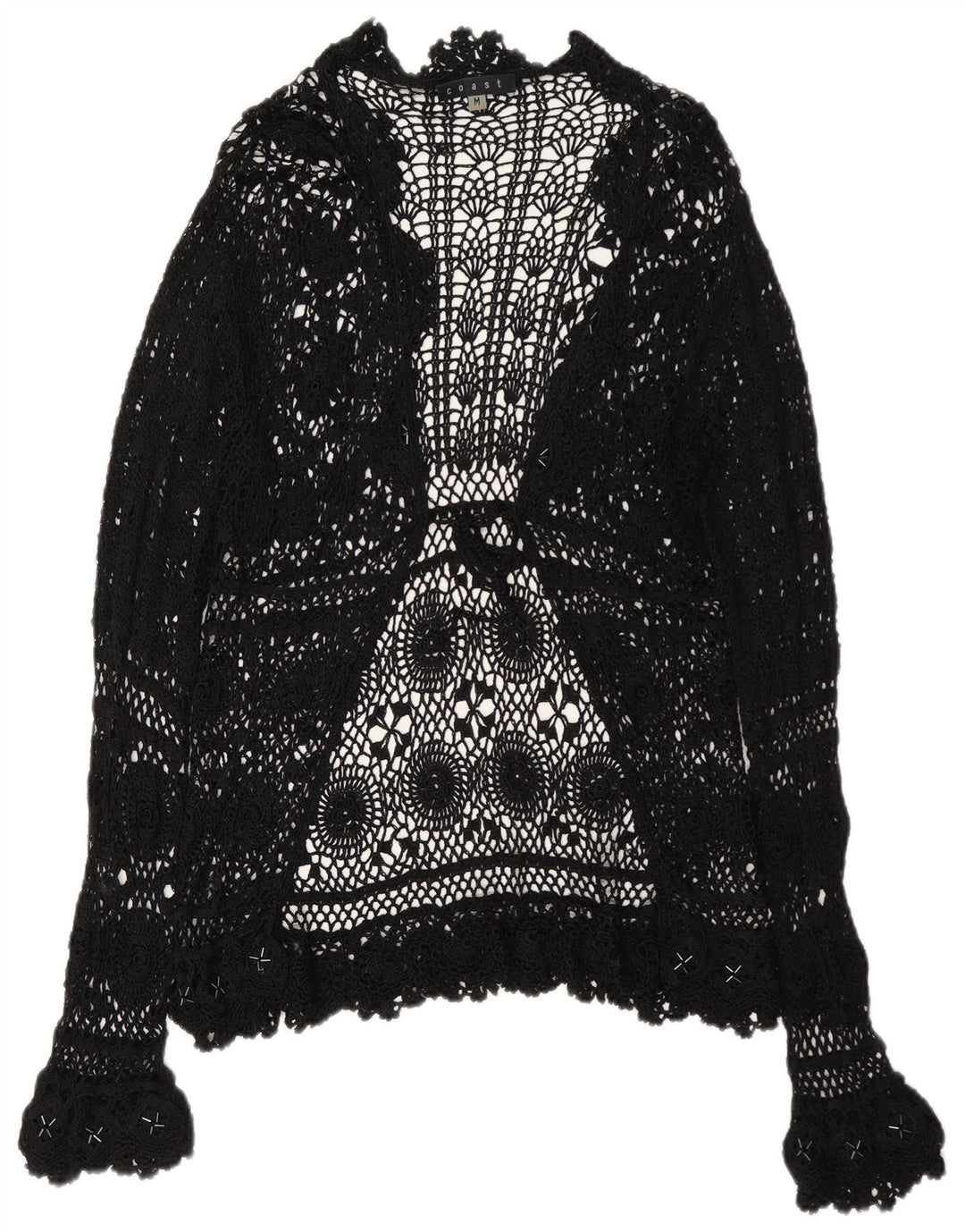 Coast Womens See Through Cardigan Top UK 12 Medium Black Floral