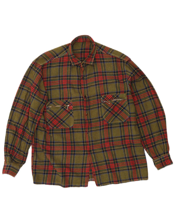 Cămașă de flanel vintage pentru bărbați, carouri medii kaki