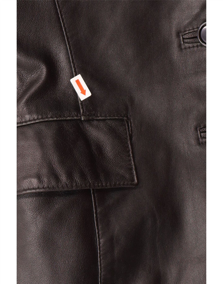 VINTAGE Womens 3 Button Leather Blazer Jacket UK 12 Medium Black Leather