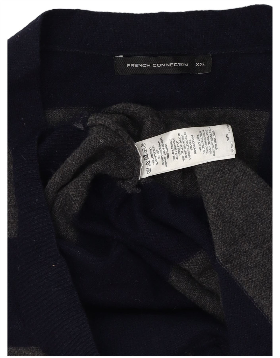 FRENCH CONNECTION Pulover cardigan pentru bărbați 2XL bleumarin din lână de miel cu dungi