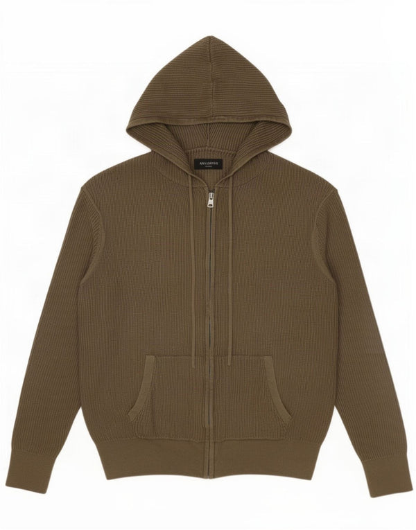 All Saints Womens Hooded Cardigan Sweater UK 14 Medium Khaki Cotton