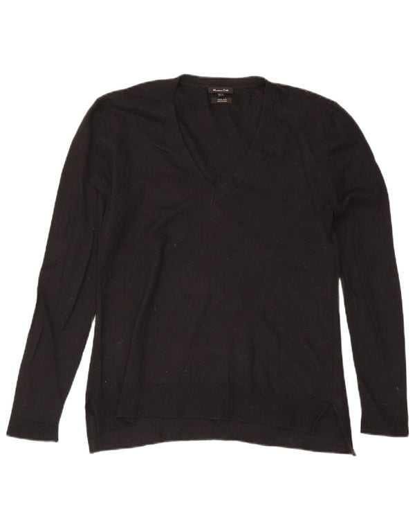 Pulover cu decolteu în V Massimo Dutti pentru femei UK 14 Lână mare neagră