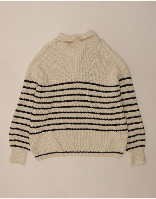 Pulover pentru femei Zara, cu gât polo, UK 16, mare, cu dungi alb