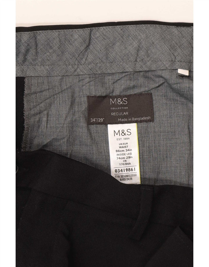 Pantaloni de costum obișnuiți pentru bărbați Marks & Spencer L34 L29 Poliester negru