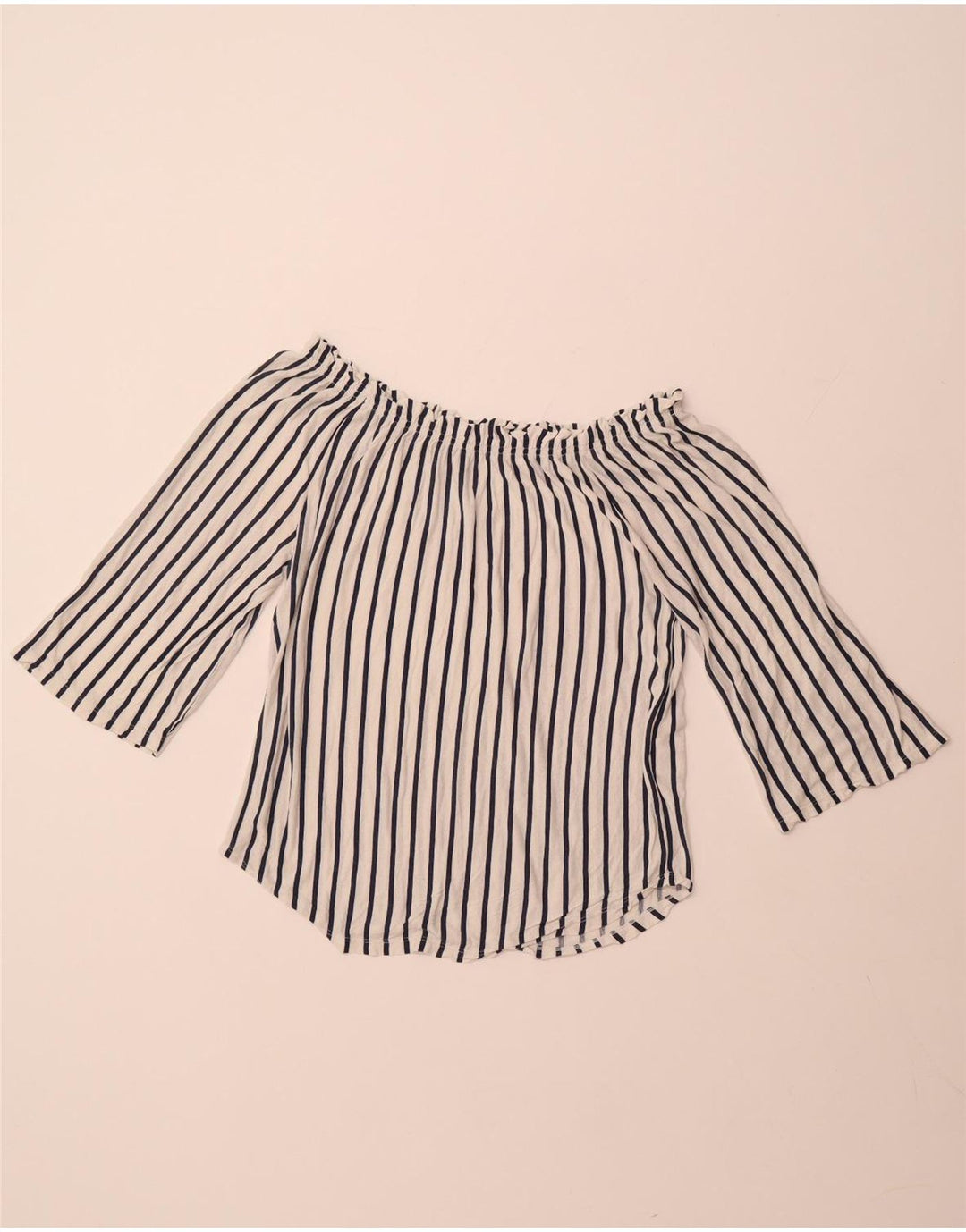 Top pentru femei BENETTON cu mâneci 3/4 cu umăr dezactivat UK 14 Medium în dungi albe