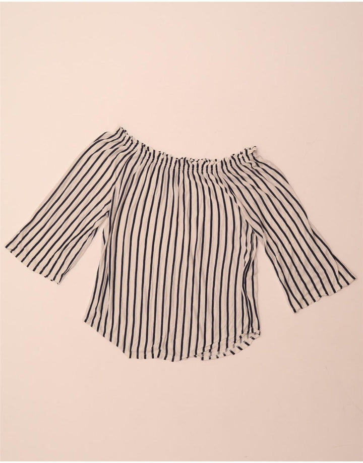 Top pentru femei BENETTON cu mâneci 3/4 cu umăr dezactivat UK 14 Medium în dungi albe