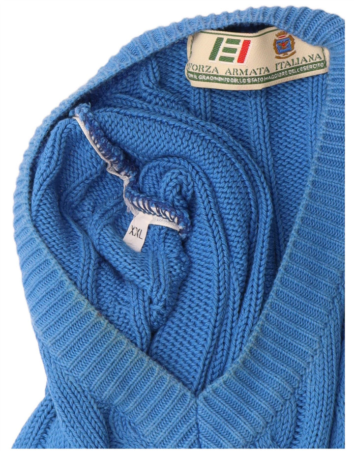 Pulover vintage pentru bărbați cu decolteu în V, bumbac albastru 2XL