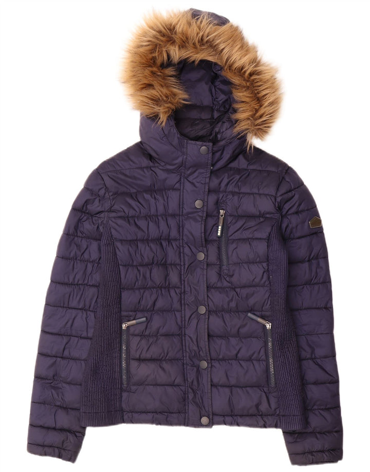 SUPERDRY Jachetă căptușită cu glugă pentru femei UK 14 Poliester mediu albastru bleumarin