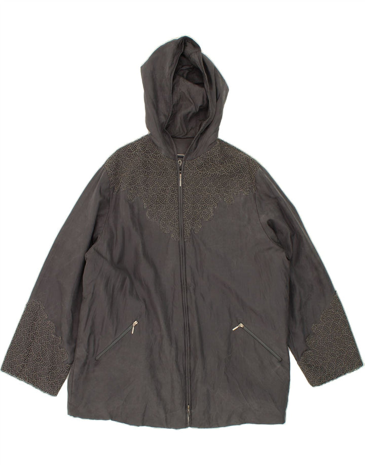 MARLY'S Womens Hooded Overcoat UK 20 2XL Black Silk Vintage Marly's and Second-Hand Marly's from Messina Hembry 