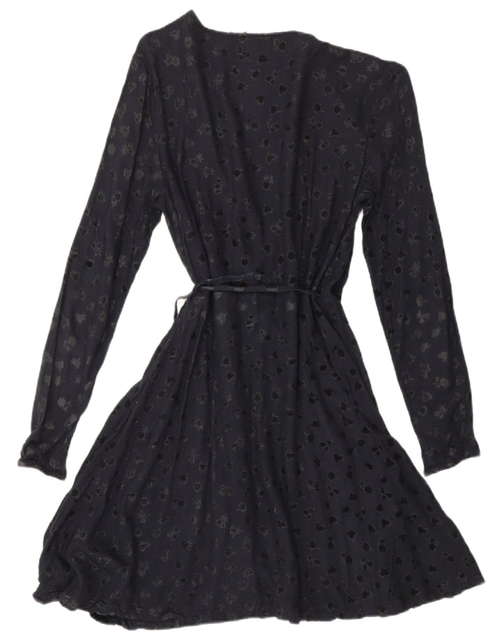 SUPERDRY Womens Abstract Pattern Long Sleeve Wrap Dress UK 6 XS Navy Blue