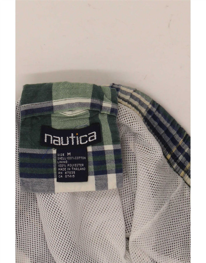 Pantaloni scurți de înot Nautica pentru bărbați, bumbac verde mediu cu carouri
