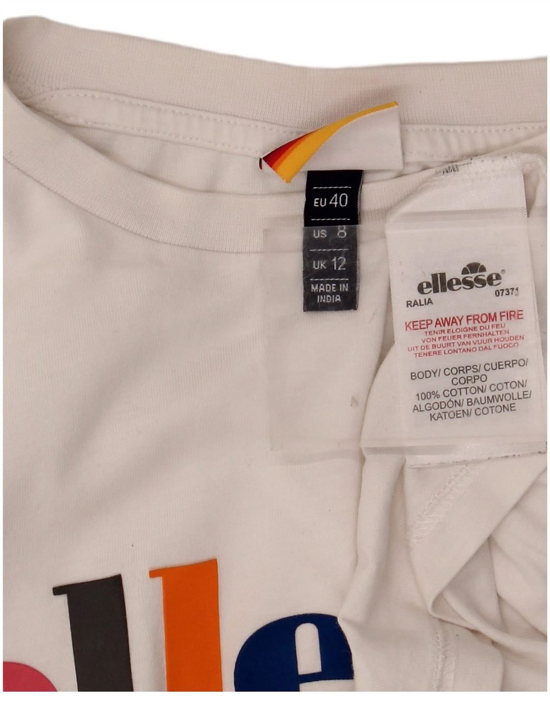 ELLESSE Tricou cu grafic crop Top UK 12 Bumbac alb mediu