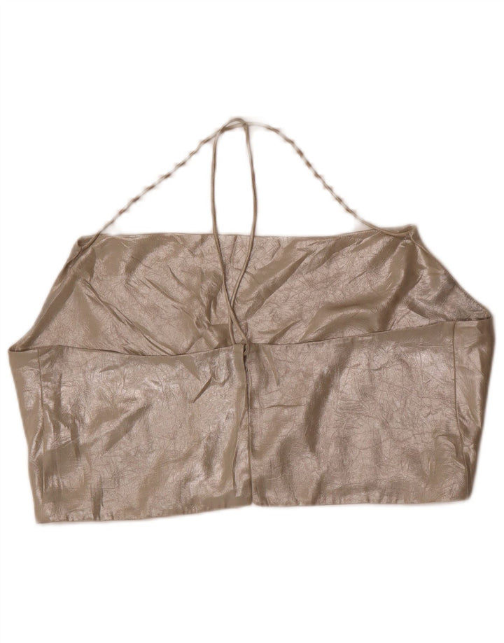 Top Crop Halter pentru femei Zara UK 18 XL, poliester auriu