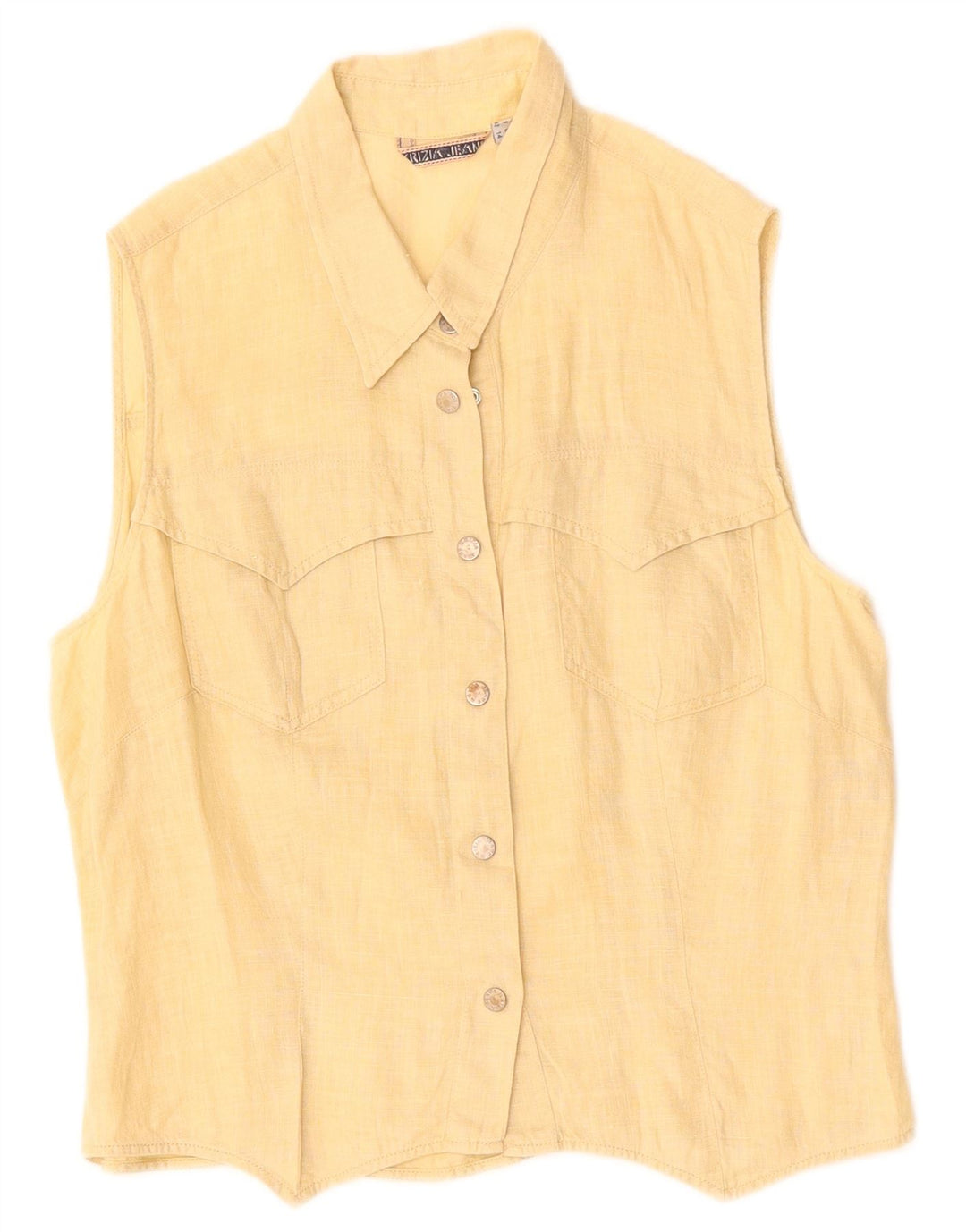 Cămașă fără mâneci cu grafică pentru femei Krizia Jeans UK 14 Large Yellow