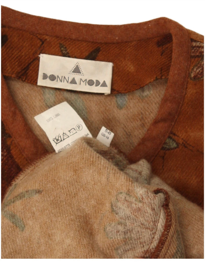 Jachetă vintage pentru femei cu 5 nasturi, UK 14, maro mediu, lână florală