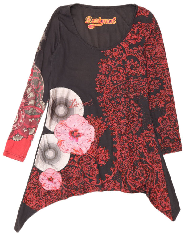 Top cu tunică asimetrică cu mânecă lungă pentru femei Desigual UK 12 Medium Gri Floral
