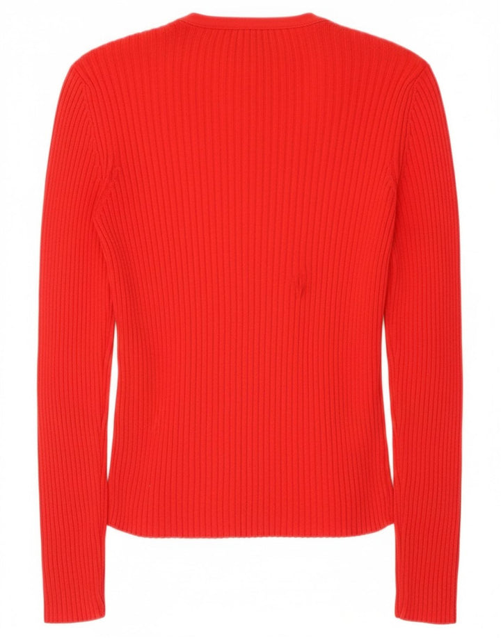 Pulover cardigan pentru femei Benetton UK 12 bumbac roșu mediu