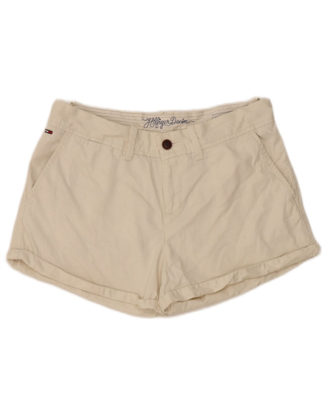 Pantaloni scurți chino Tommy Hilfiger pentru femei W28, bumbac mediu bej