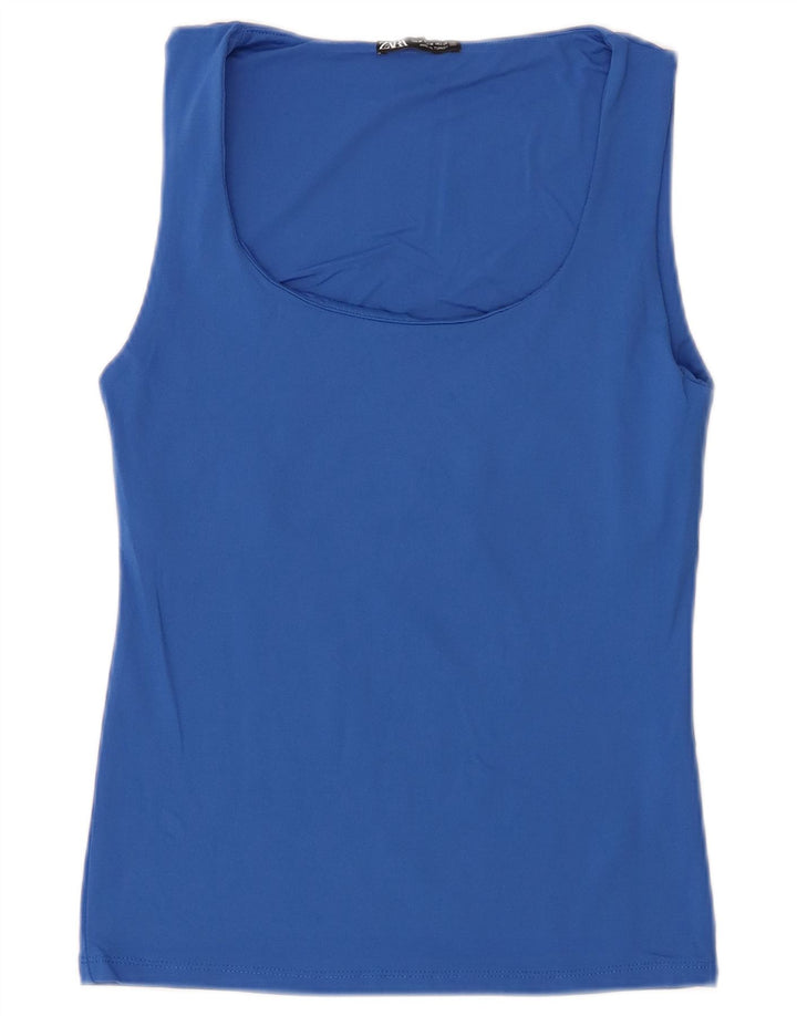 Vest Vest Top Femei Zara UK 12 Medium Blue Poliamidă