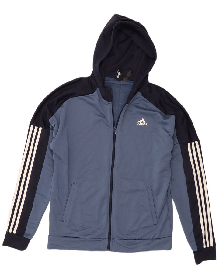 Pulover cu capota cu fermoar Adidas pentru bărbați, mare, albastru, poliester