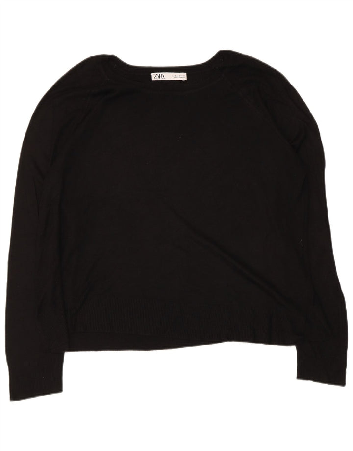 Pulover pentru femeie cu gât de barcă Zara UK 14 Medium Negru
