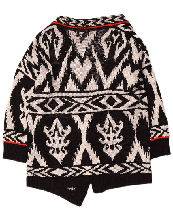 Pulover cardigan deschis cu paragate vintage pentru femei UK 16 mare negru geometric