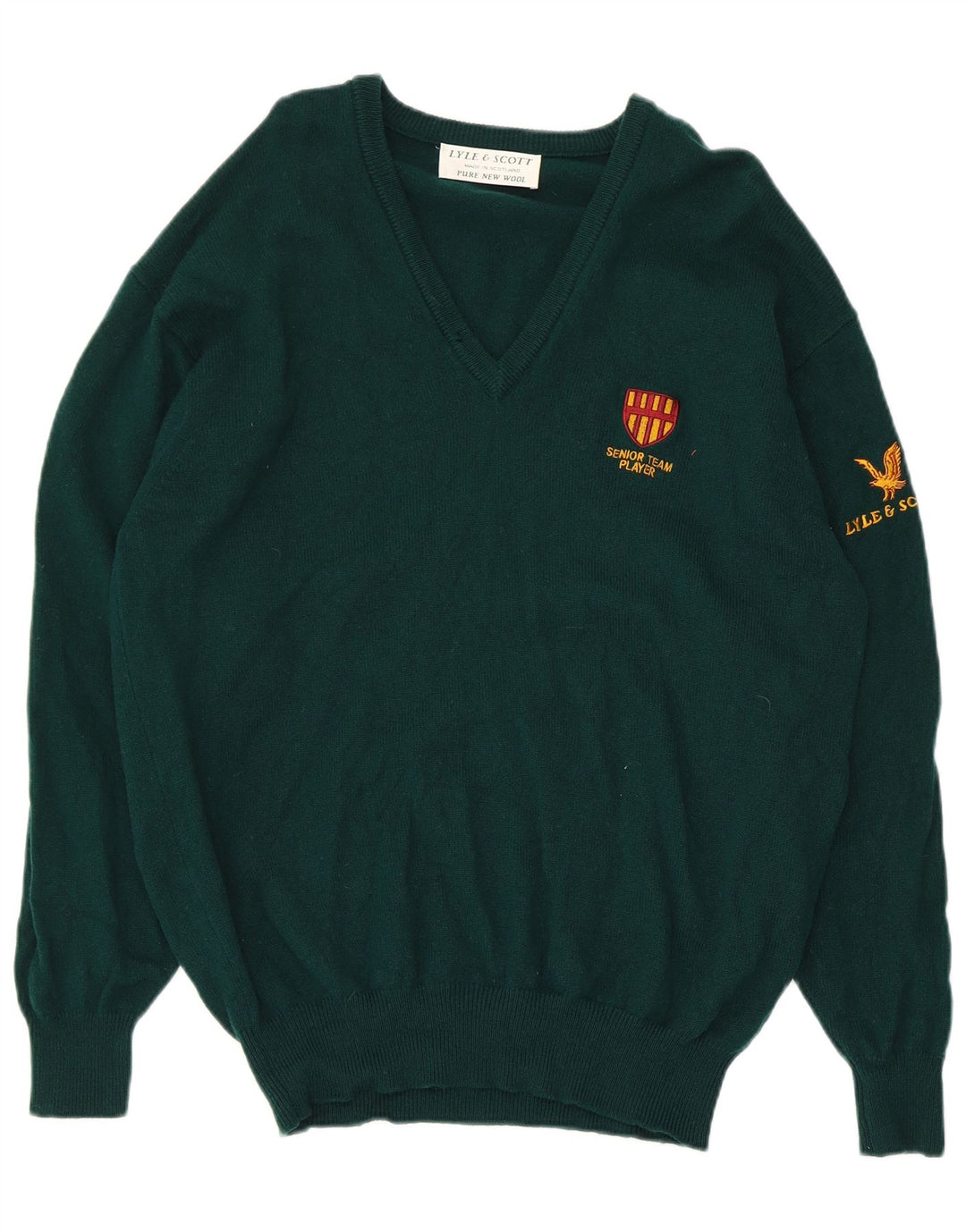 Pulover cu decolteu în V Lyle & Scott pentru bărbați, lână nouă, verde mediu