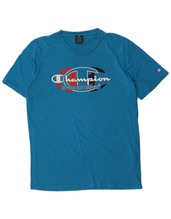 Champion Mens Graphic T-Shirt Top XL Blue